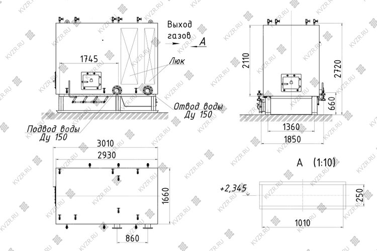 Котел КВм 1.6 с РПК чертеж