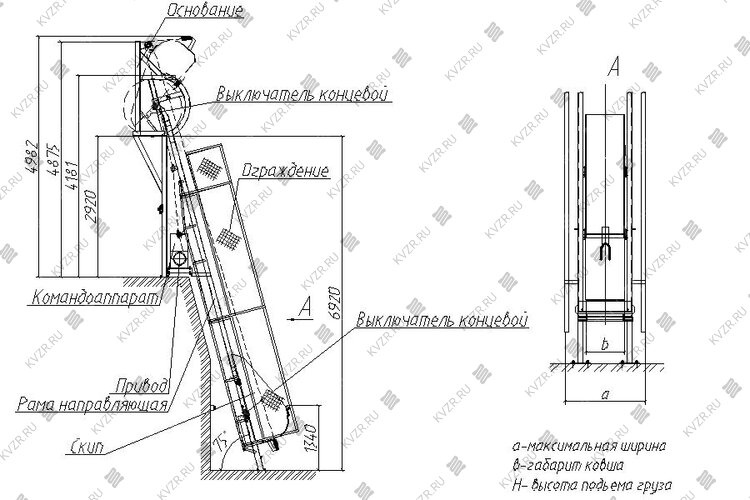 Чертеж подъемника для сыпучих грузов СКИП-600