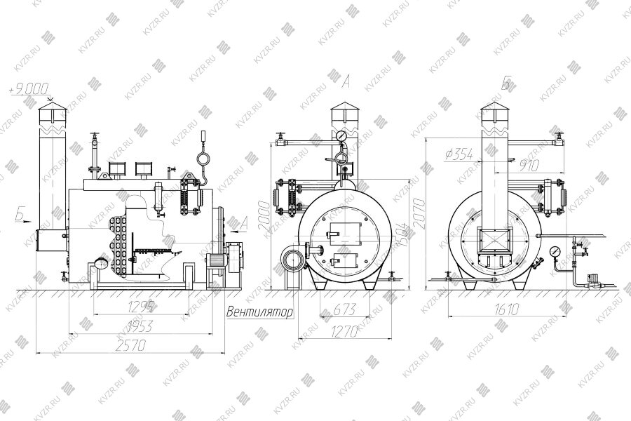 Чертеж котла парового Е 1.0 0.9 жаротрубной конструкции